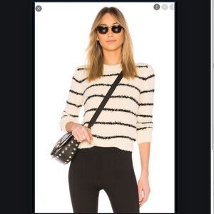 Vince Fuzzy Striped Crew Pullover sweater cream black Sz S